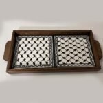 Wooden Tray with Palestinian Kufiya Pattern - Medium Size (32x17 cm)