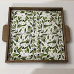 Wooden Tray with Olive Branch Pattern - Large Size (32x32 cm)
