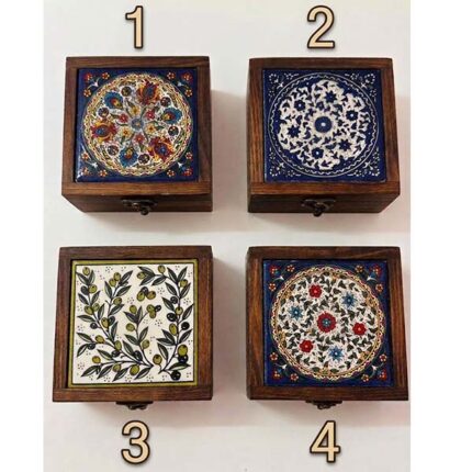 Luxury Favor Box - Wood with Hebron Ceramic (13x13x8 cm)