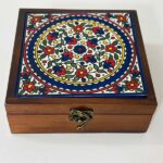 "Thikra" Wooden Keepsake Box - Hand-Painted Hebron Ceramic - Size 17x17x6 cm (Multi-Design) - Image 3