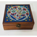 "Thikra" Wooden Keepsake Box - Hand-Painted Hebron Ceramic - Size 17x17x6 cm (Multi-Design) - Image 2