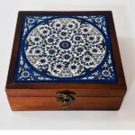 "Thikra" Wooden Keepsake Box - Hand-Painted Hebron Ceramic - Size 17x17x6 cm (Multi-Design) - Image 4