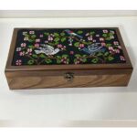 "Ambassador of Freedom" Wooden Box - Hand-Embroidered Palestinian Sunbird (33.5x18x8 cm) - Image 2
