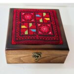 Royal Hand-Embroidered Wooden Box (Crimson Red & Multi-Color) – Size 18x18x8 cm - Image 2
