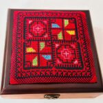 Royal Hand-Embroidered Wooden Box (Crimson Red & Multi-Color) – Size 18x18x8 cm - Image 3