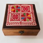 Royal Hand-Embroidered Wooden Box on Off-White Fabric (Crimson Red & Multi-Color) – Size 18x18x8 cm - Image 2