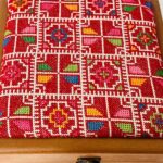 Wooden Box with Royal Handmade Tatreez on Off-White Fabric (Red & Multi-Color) - Size 23x23x8 cm - الصورة 3