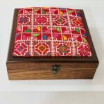 Wooden Box with Royal Handmade Tatreez on Off-White Fabric (Red & Multi-Color) - Size 23x23x8 cm - الصورة 5