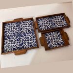Wooden Tray Set - Royal Floral Pattern_dark blue (Complete 3-Piece Set) - Image 2