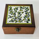 "Olive Tree" Wooden Keepsake & Jewelry Box – Size 12x12x7 cm (Hand-Painted Hebron Ceramic)