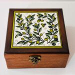 "Olive Tree" Wooden Keepsake & Jewelry Box – Size 12x12x7 cm (Hand-Painted Hebron Ceramic) - Image 2
