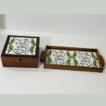 "Darwish" Modern Heritage Set – Hand-Painted Hebron Ceramic Tray & Wooden Box - Image 2