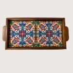 Traditional Hebron Ceramic Wooden Tray – Medium Size (Double-Tile)