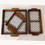 "Authentic Keffiyeh" Wooden Serving Trays Set – 3 Pieces (Hand-Painted Hebron Ceramic)