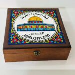 "Dome of the Rock" Royal Wooden Treasure Box – Extra Large Size 23x23x8 cm (Hand-Painted Hebron Ceramic)