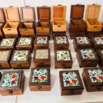 Wooden Gift & Favor Box with Handmade Hebron Ceramic Tile - 10x10x6 cm