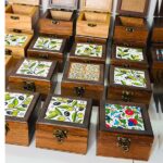 Wooden Gift & Favor Box with Handmade Hebron Ceramic Tile - 10x10x6 cm - Image 5