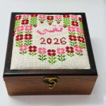 "Warda bel Bostan" Custom Wooden Box – 18x18x8 cm (Hand-Embroidered Name On Demand) - Image 2