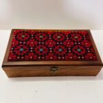 "Vein of Roses" Panoramic Wooden Box – Size 33.5x18x8 cm (Hand-Embroidered on Black Fabric) - Image 3