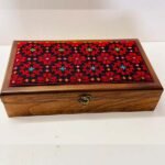 "Vein of Roses" Panoramic Wooden Box – Size 33.5x18x8 cm (Hand-Embroidered on Black Fabric) - Image 4