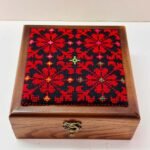 “Vein of Roses” Wooden Box (Hand-Embroidered on Black Fabric) – Size 18x18x8 cm