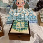 "Warda bel Bostan" Blue Custom Wooden Box – Hand-Embroidered Name On Demand (18x18x8 cm) - Image 3